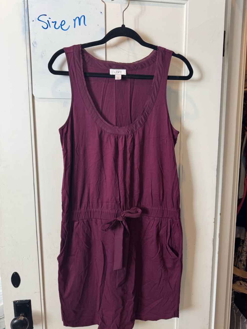 LOFT Sleeveless Tie-Waist Dress in Berry Plum